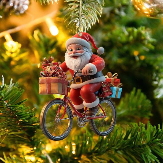 Santa Claus Ornament Christmas Tree Pendant Santa Ride Flat Bike Hanging Decoration DIY Xmas Tree Decor