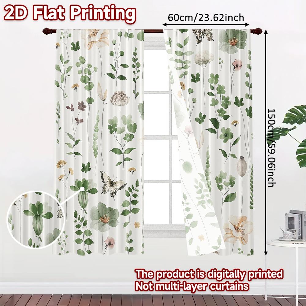 2 Stück, 2D-FLACHDRUCK Vorhänge (Ohne Stange) Botanical Bliss Holiday bedruckte Vorhänge Stoffvorhänge Dekorationen Innen