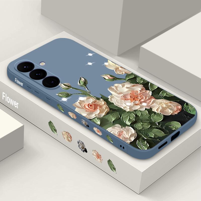 Rose Flower Paintings TPU Case For Samsung Galaxy S24 S25 FE S26 S25 S23 S22 Ultra A17 A56 A16 A55 A25 A15 A36 A54 5G Lanyard Soft Cover
