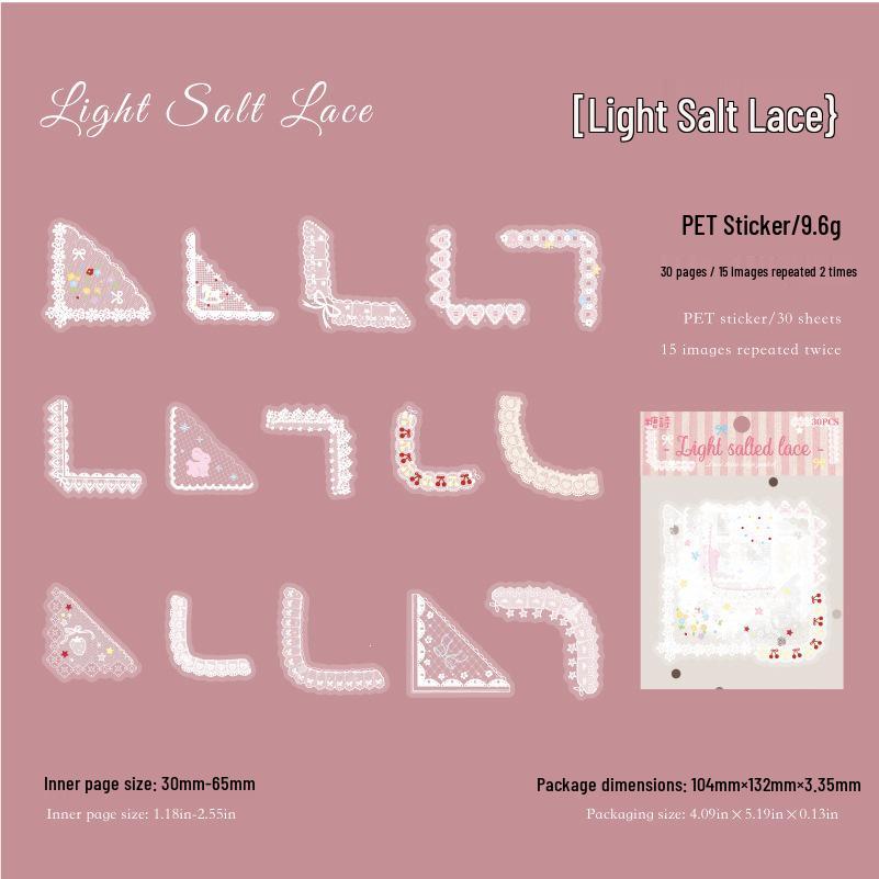 Sugar Poetry White Ink Sticker Pack: Lace & Retro Corner Stickers for Journals, Student Diaries, and Collages.