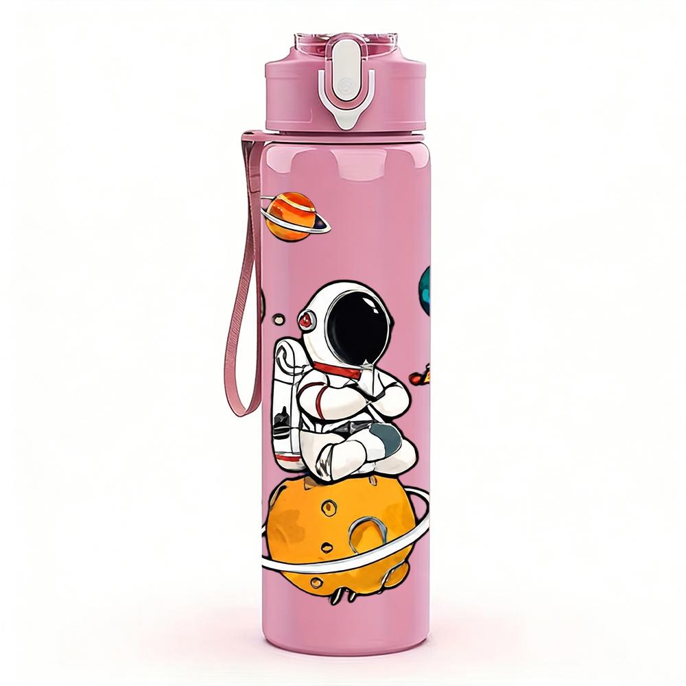 1PC Astronaut Planet Outer Space Layout 750ml Color Plastic Water Bottle Leakproof Flip Straw Lid For Sports Office Home Use