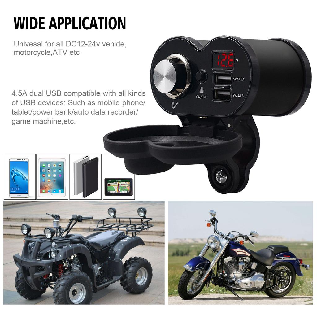 Brichetă cu încărcare rapidă de mare viteză de 3,0 A Priză pentru încărcător USB dublu Suport pe ghidon pentru motociclete pentru telefoane mobile/tablete