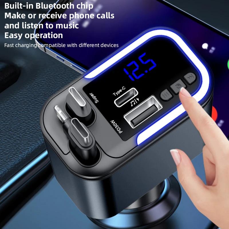180W 5 IN 1 Retractable Car Charger USB C Cable For Huawei Samsung Fast Charge Cord Cigarette Lighter Adapter Support Bluetooth