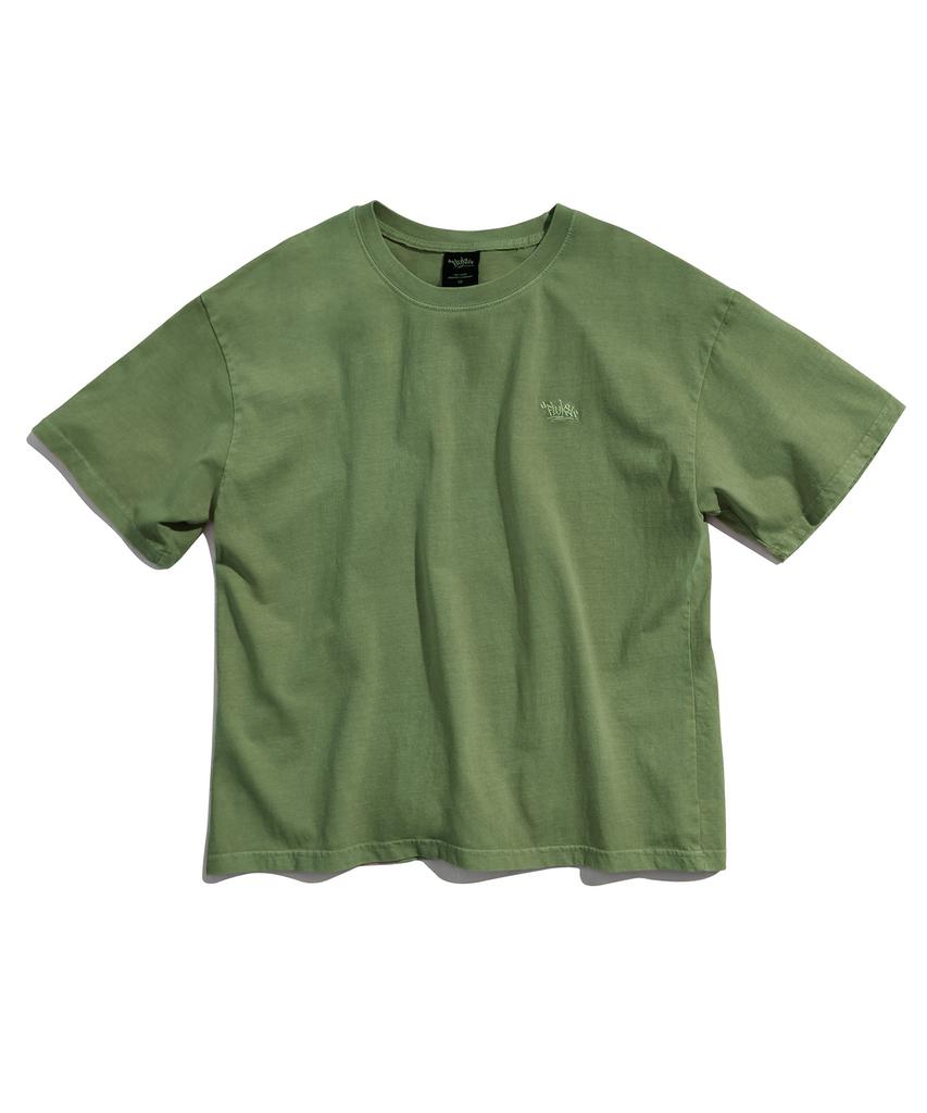Peullukeu Crop Slam Logo Pigment Short Sleeve T-Shirt Khaki Fst752C