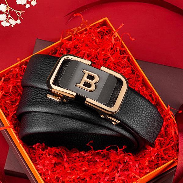 Men's Genuine Leather Belt with Automatic Buckle – Fashionable, Versatile, and Trendy Business Waistband with Gift Box Packaging.