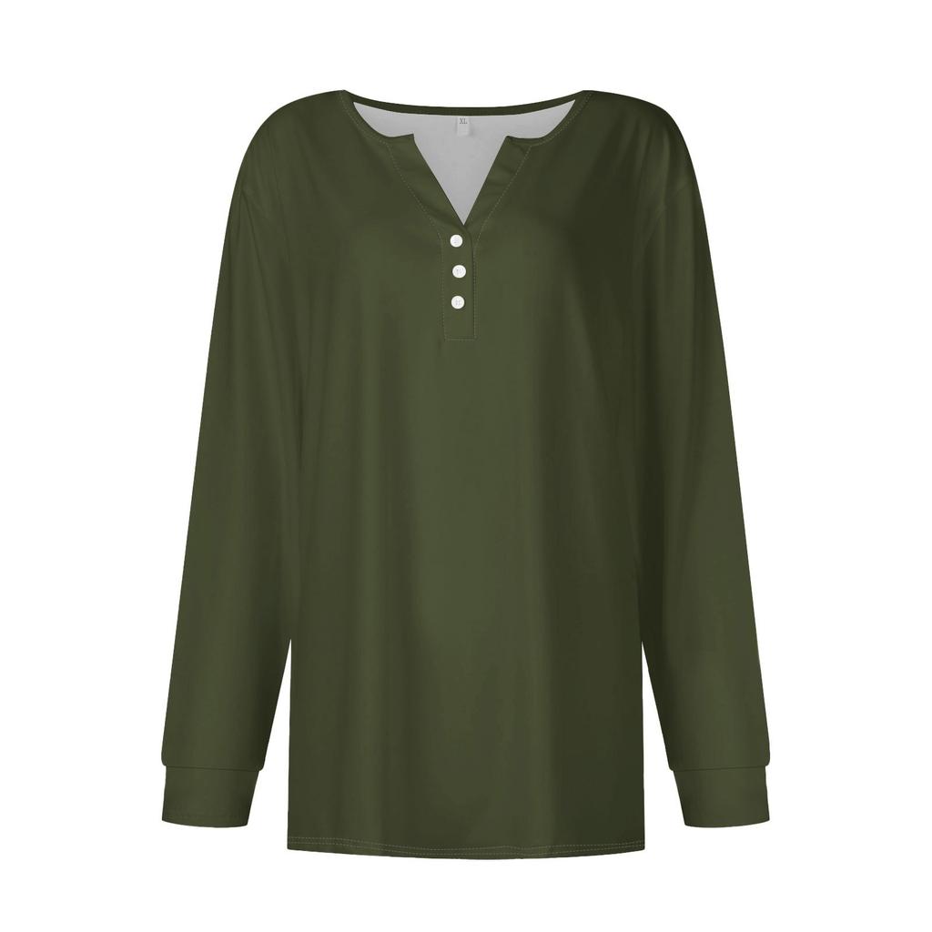 Women's T Shirt Tee Button Long Sleeve Daily Weekend Fashion Basic V- Neck Regular Top