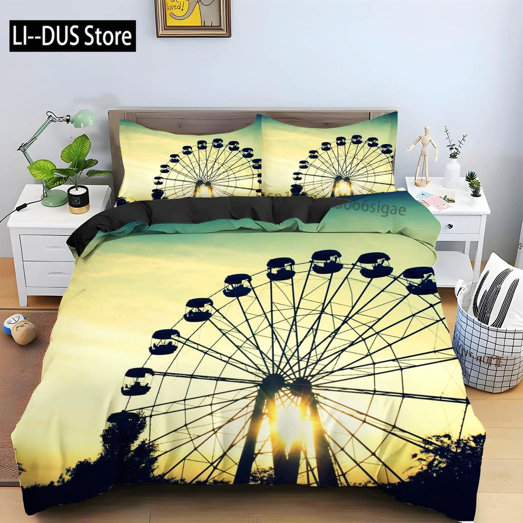Ferris Wheel Comforter Cover Set Colorful Ferris Duvet Cover Bedding Set 3pcs for Kids Boys Soft Quilt Cover with 2 Pillowcase