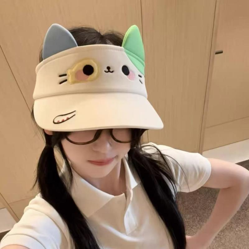 Cute Cartoon Cat Ear Sun Visor UV Blocking Breathable Soft Foldable Cap for Summer Fishing Camping Men Women