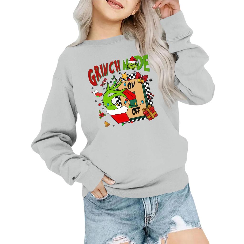 Dětská móda Volný střih Ležérní Dlouhý rukáv Vánoční potisk Nadměrná Mikina s kulatým výstřihem