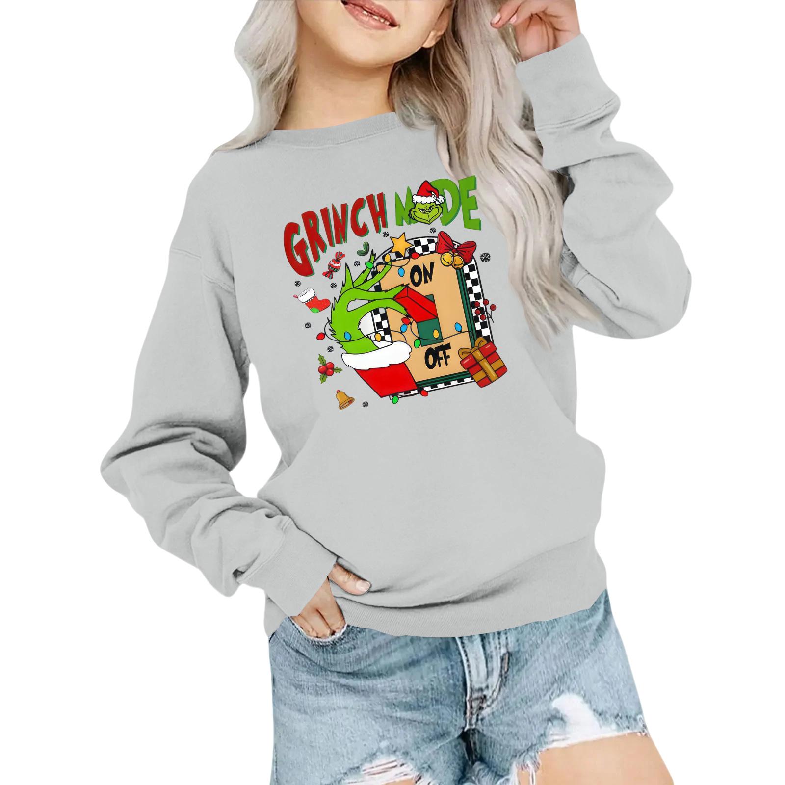 

Детская модная толстовка оверсайз с круглым вырезом, свободного кроя, с длинными рукавами, с повседневным рождественским принтом 160