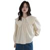 Early Autumn Retro Peter Pan Collar Long Sleeve Women's Temperament Bubble Sleeve Off-White Shirt