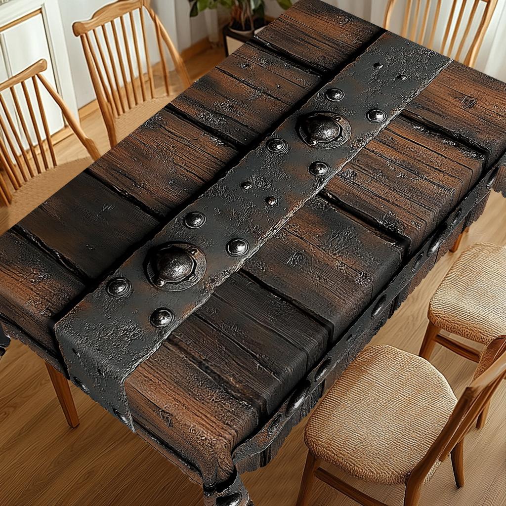 1 Piece Of Wooden Board Theme Printed Tablecloth, Retro Farmhouse Style Wooden Board Pattern Design, Suitable For Camping Style Picnics, Holiday Parti