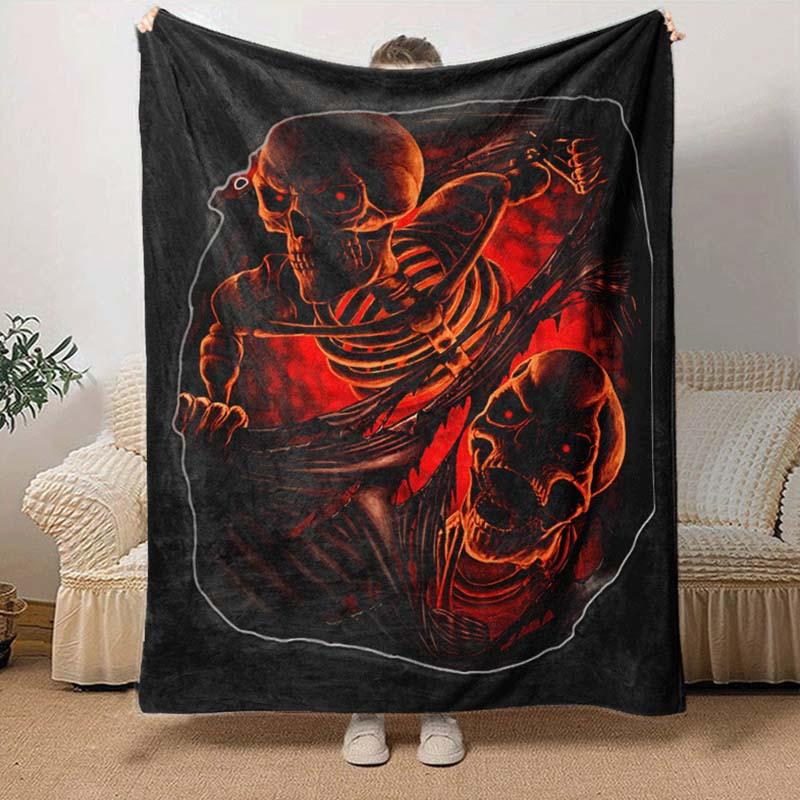 1pc Skull Printing Lightweight Flannel Blanket, Comfortable and Warm Blanket, for Camping Sofa Bed and Couch Office, Suitable for Gift Blanke