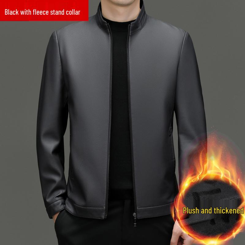 Pierre Cardin Men's Sheepskin Biker Jacket - Plus Velvet, Thick, Autumn/Winter.
