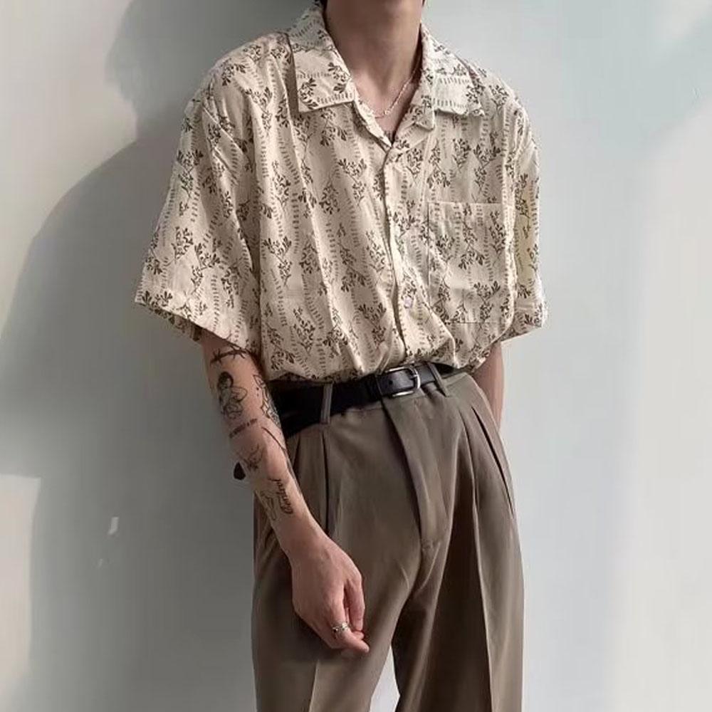 Japan Men's Vintage Quick Dry Ice Silk Beach Shirts Hip Hop Summer Clothes Shirts Tops Men Fashion Harajuku Tops Streetwear