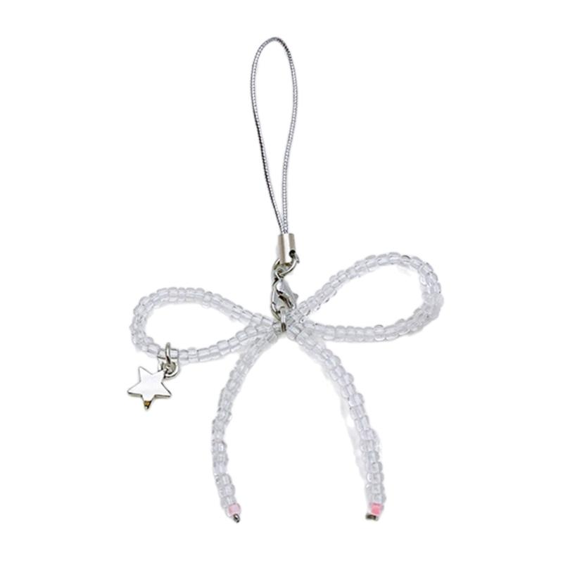 

Beaded Bowknot Star Hanging Pendant Sweet Phone Strap Bag Decoration Portable Hanging Lanyard Gift for Girls Women