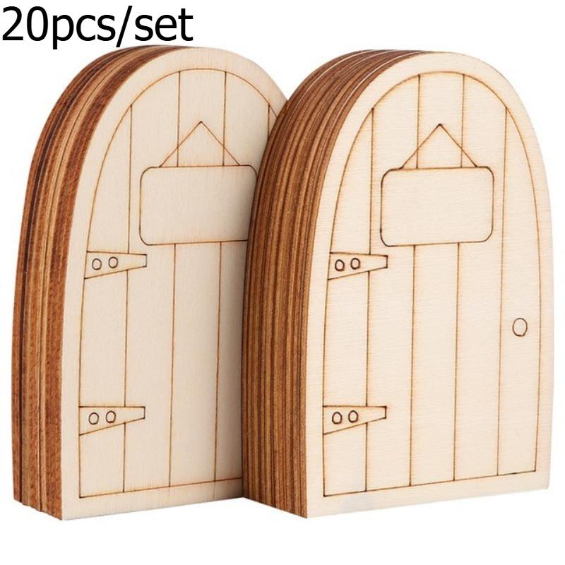 

20pcs/set Wooden Succulent Pot Decorative Wood Chip Cartoon Wooden Door Window Craft for Terrarium Home Garden Decoration