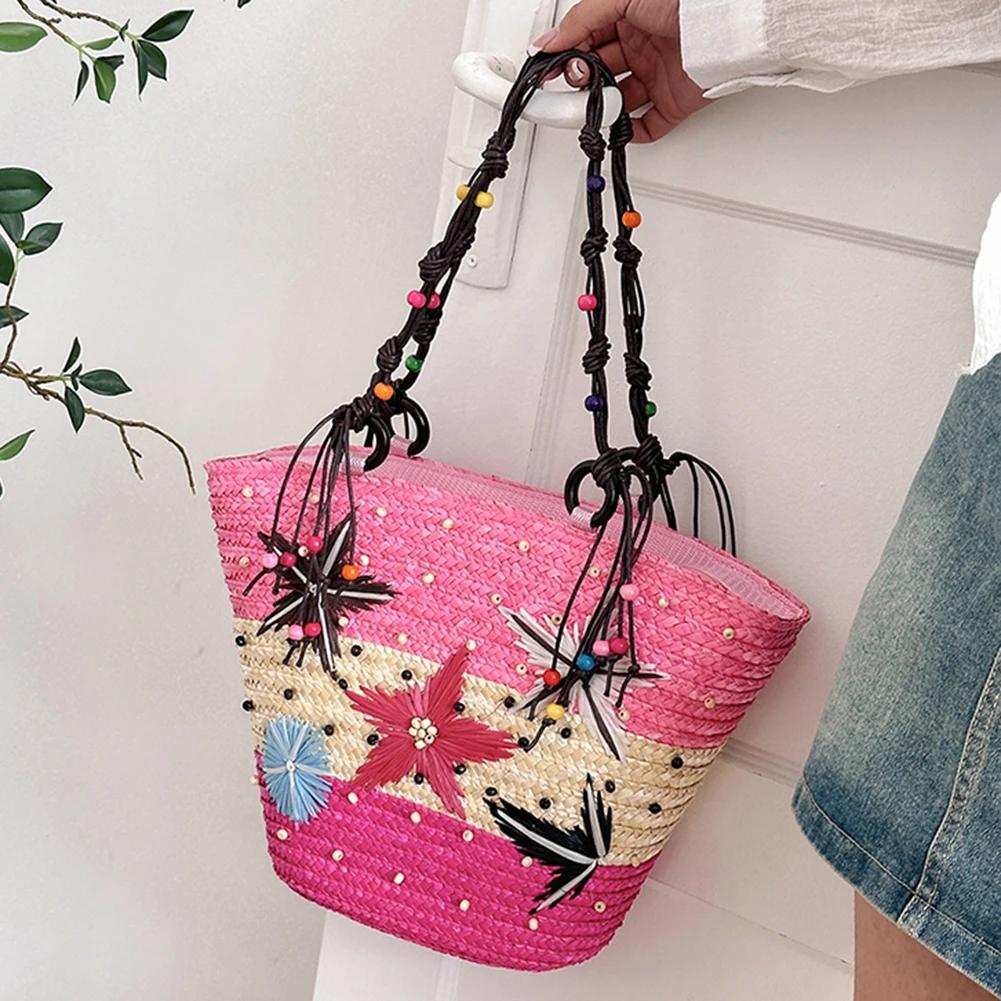 Starfish Hand-Woven Bag Hand-embroidered Beaded Bohemian Straw Bag Summer Fashion Casual Simple Elegant for Travel Vacation