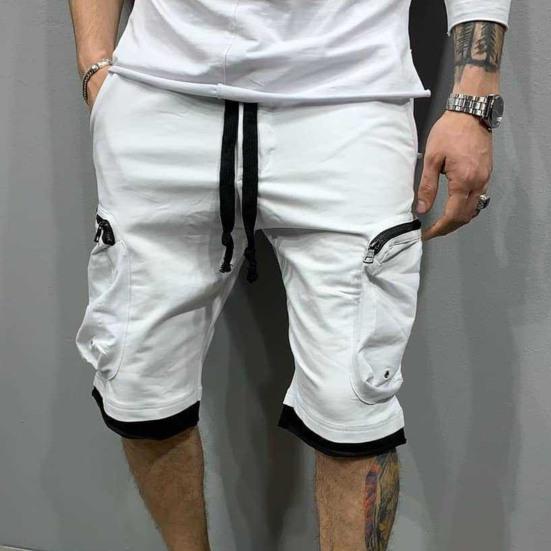 Cargo Shorts Elastic Waist Multiple Pockets Shorts Zipper Drawstring Streetwear Casual Knee Length Summer Shorts Male Clothes