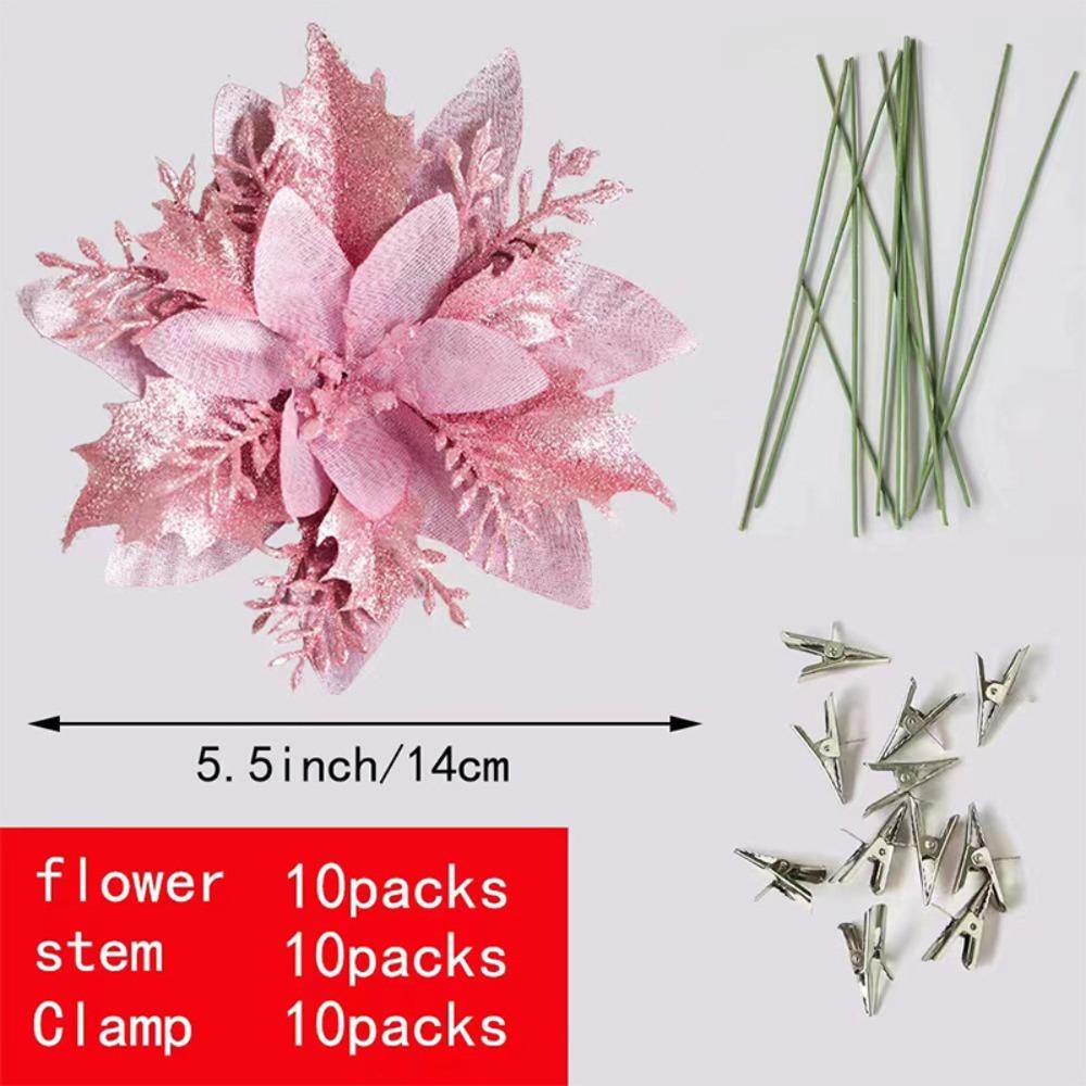 

10PCS New Fabric Plastic Christmas Artificial Flowers DIY Decoration Ornaments Xmas Tree Decorations 14cm Fake Flower Xmas рожевий