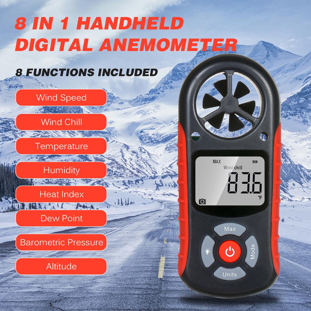 8 in 1 Handheld Digital Anemometer Wind Speed Wind Chill Temperature Humidity Heat Index Dew Point Barometric Pressure