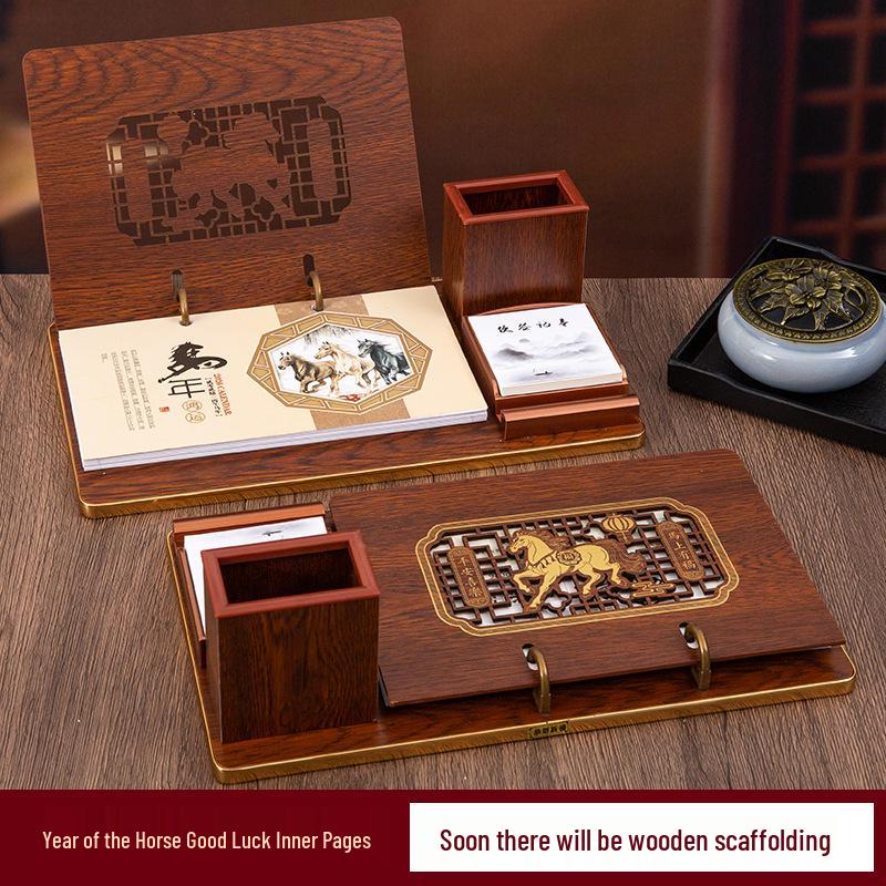 2026 Chinese Wooden Weekly Desk Calendar: Year of the Horse Creative Ornament Gift Set