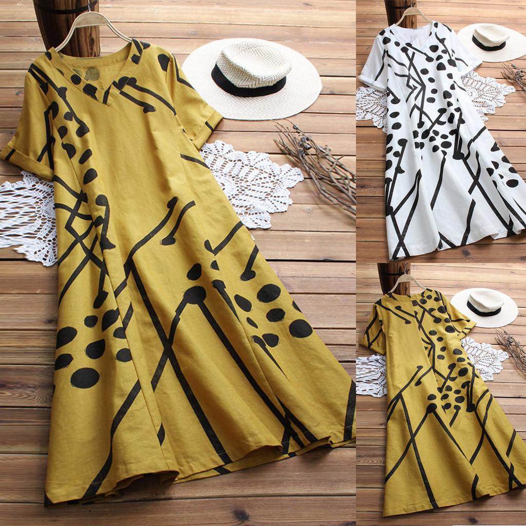 

Женское повседневное длинное платье с коротким рукавом и V-образным вырезом с принтом, длинное вечернее платье больших размеров