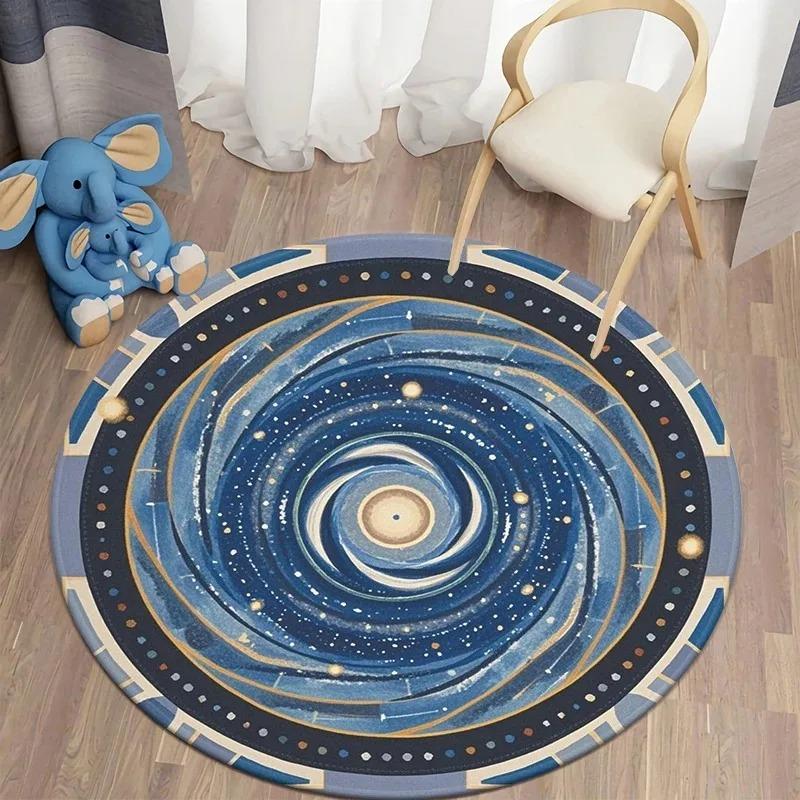 Galaxy Vortex Holographic Horizon Round Carpet, Metaverse Simulated Sci-Fi, Game Room Carpet, Computer Desk & Chair Floor Mat