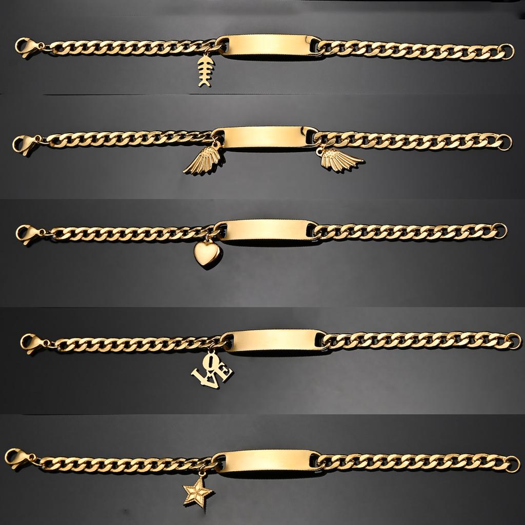 Atoztide Engrave Name Cross Heart Bracelet Stainless Steel For Men Women Adjustable Cuban Chain Personalized Jewelry Gift