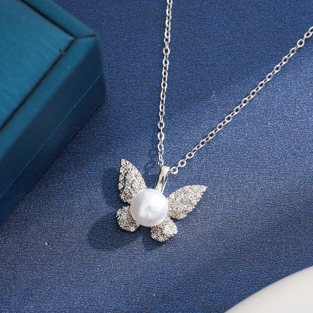 Elegant Butterfly Freshwater Pearl Pendant Necklace