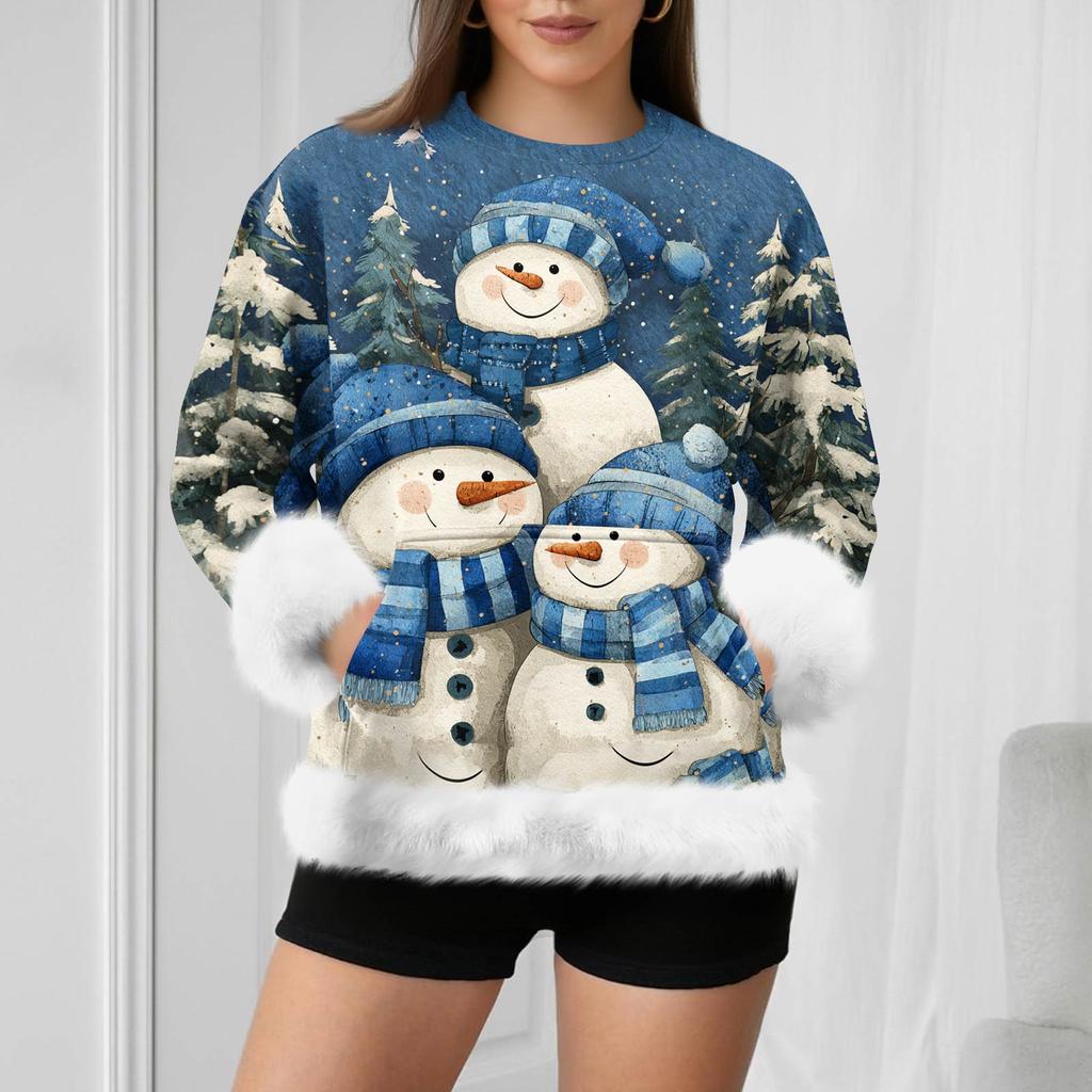 Dámská ležérní mikina s dlouhým rukávem a vánočním potiskem sněhuláka