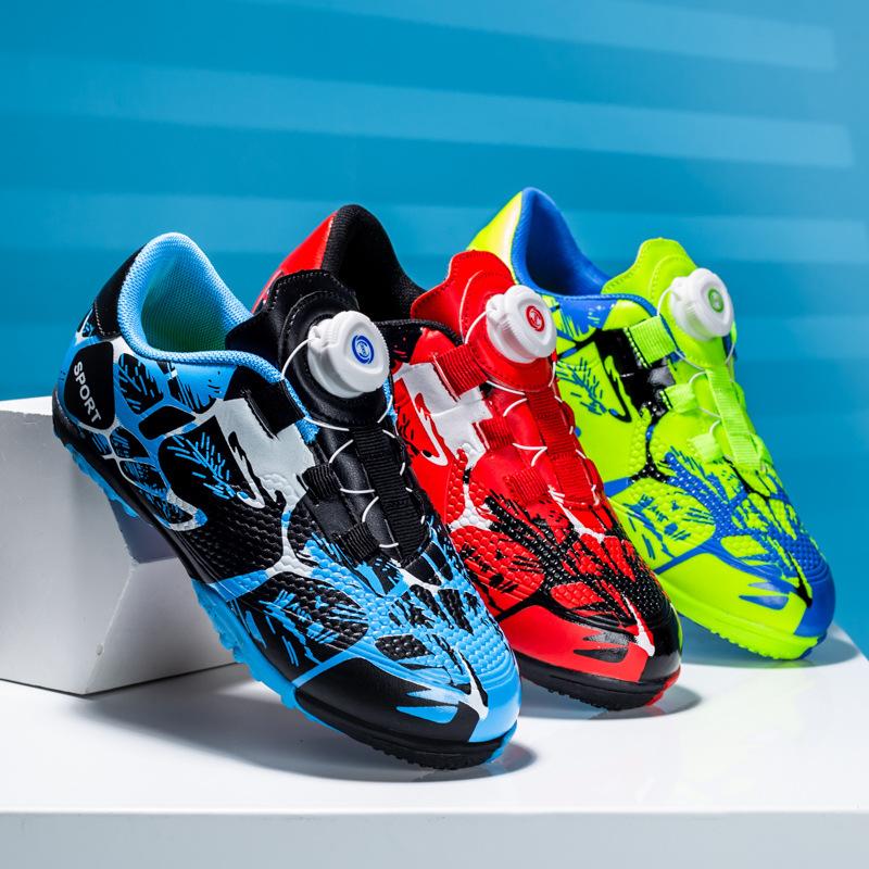 Summer new breathable mesh children's football shoes children's students spin buckle broken nails TF training shoes