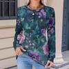 Women's Fashionable Casual Floral Retro Print Pleated Comfortable Round Neck Loose Long Sleeve T-shirt Top