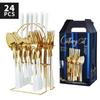 24-teiliges Luxus-Geschirr-Besteck-Set, Edelstahl-Geschirr-Set, Gold-Geschirr-Set, Messer, Gabel, Löffel, Spülmaschinen-Geschirr