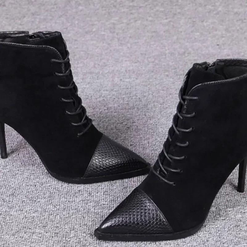 2024 Hot Sale Ladies Shoes Front Lace-up Women's Boots Fashion Side Zipper Office and Career Sexy Pointed Toe Shoes for Women