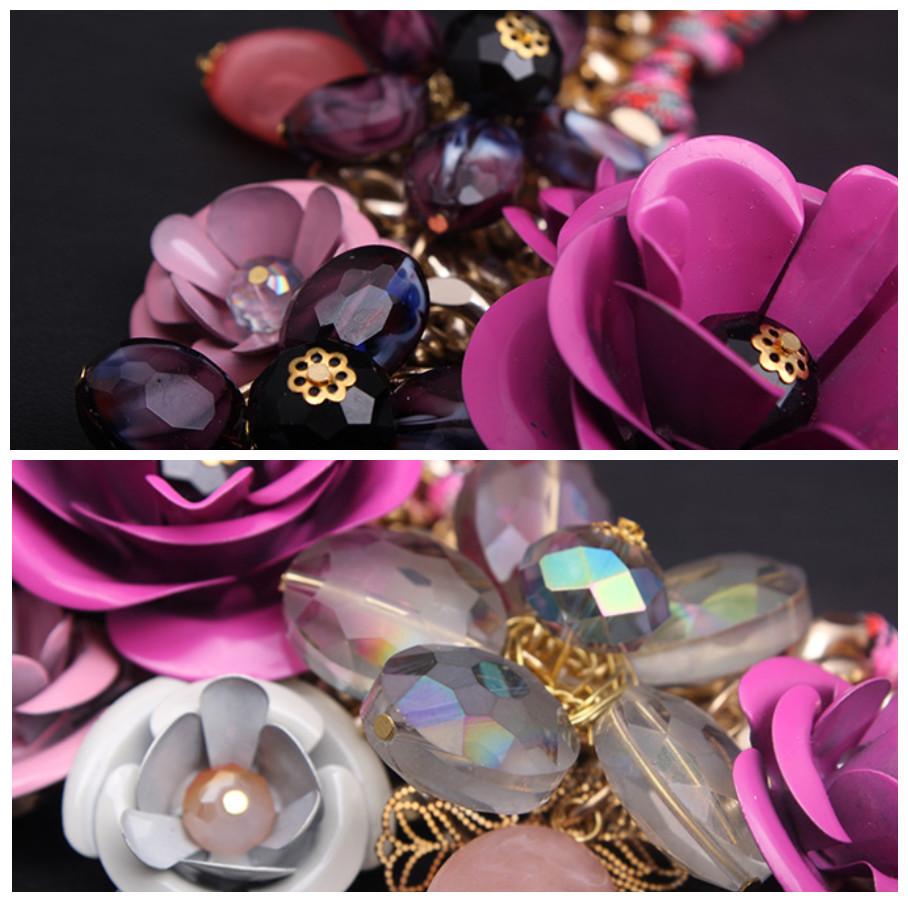 Colier țesut manual din frânghie de bumbac cu pandantiv cu bijuterie de flori colorate