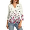 Women's 3/4 Sleeve Top Neck Hem V,Neck Summer Casual ,Shirt Vintage Printed Top