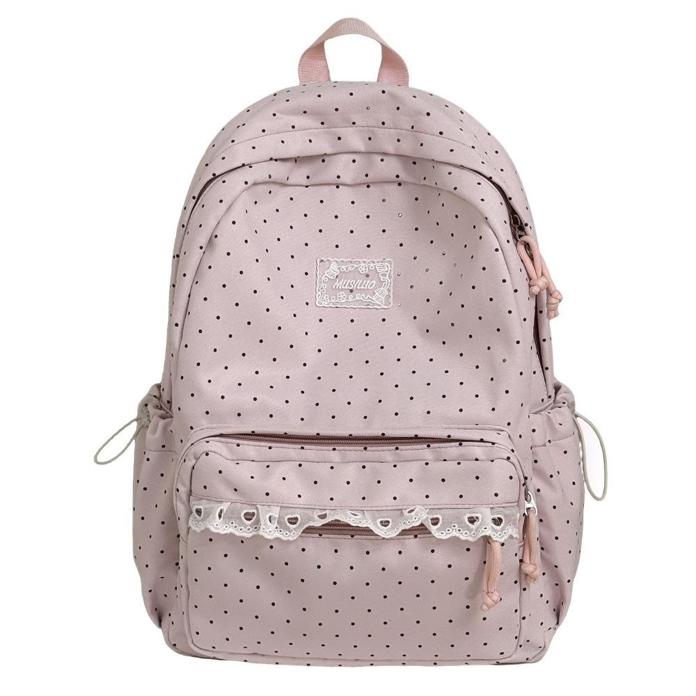 Sweet Lace Trim Rucksack Large Capacity Student School Bag Y2k Polka Dot Backpack  Outdoor Use