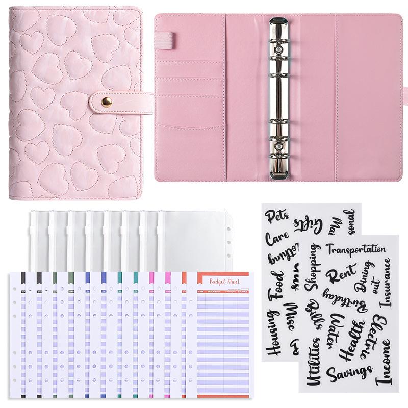 3D Heart Pattern A6 Loose-Leaf Notebook with PU Cover