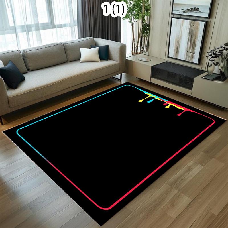 Vivid Neon Light Border Area Rug with Colorful Glow Effect Soft Non Slip Floor Carpet for Modern Game Room Living Room