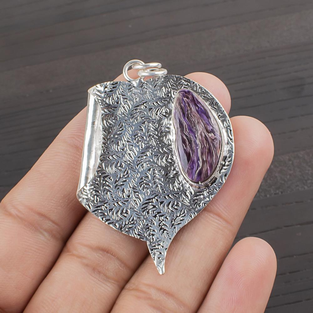 Natural Russian Charoite Gemstone 925 Sterling Silver Jewelry  Pendant 2.09  AJP-2379
