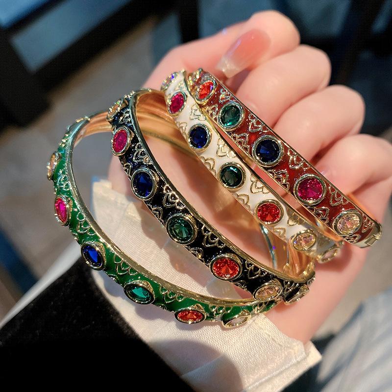 New Chinese Style Bracelet China-chic Inlaid Color Zirconium Oil Dripping Ring Women's Luxury Jewelry