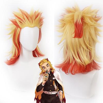 Dämonen Jäger: Kimetsu No Yaiba Rengoku Kyoujurou Perücke Anime Halloween Cosplay Hitzebeständiges Haar Männer Frauen Farbverlauf 45 cm Cosplay Perücken
