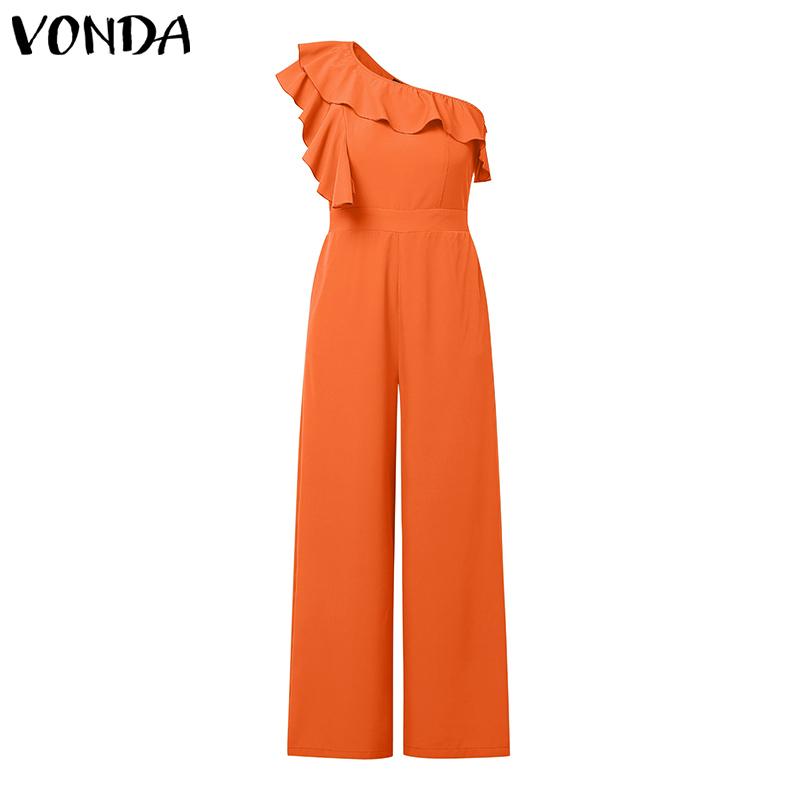 

VONDA Женские комбинезоны с одним плечом, без рукавов, с оборками, повседневные, длинные S оранжевый