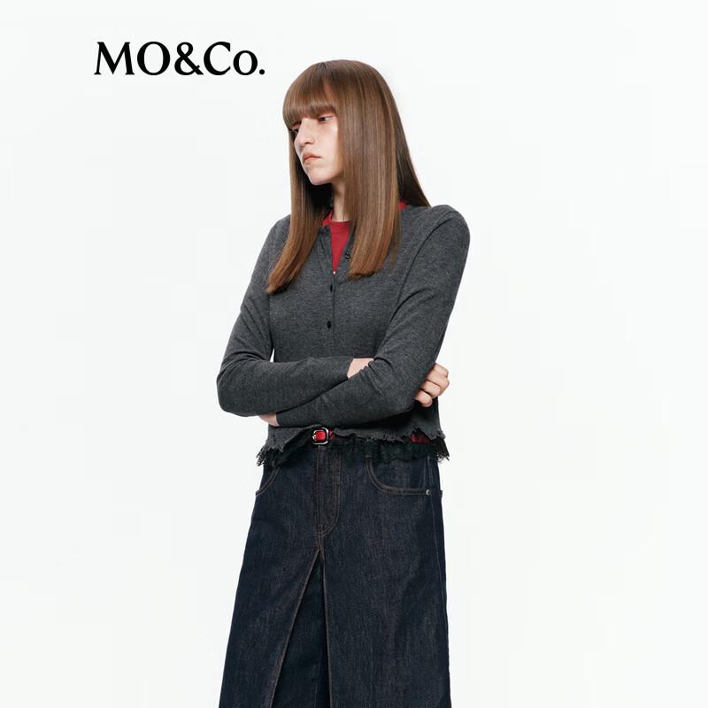 MO&Co. Wool-Blend Lace-Trimmed Knit Cardigan