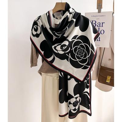 Lenço Feminino de Moda com Flores Xale Fino Respirável Macio Aconchegante Primavera Verão À Prova de Vento Protetor Solar Lenço de Viagem para Mulheres