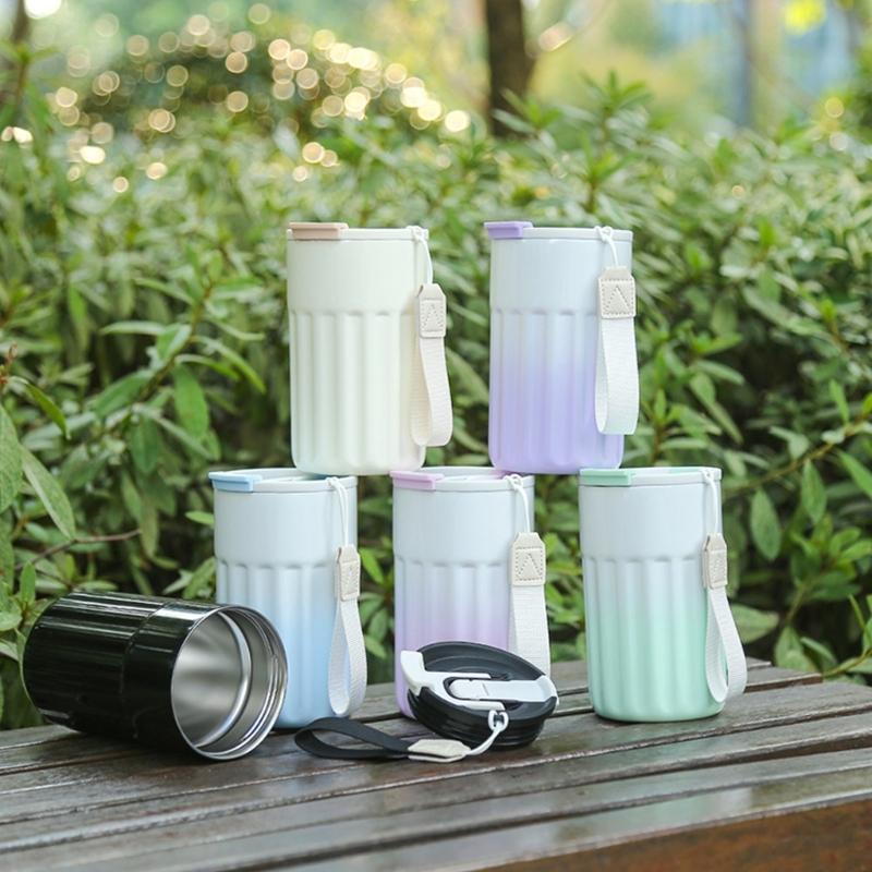 Stainless Steel Insulated Flask Car Drinking Cup for Travel Office 6 Color Ergonomic Handle Water Drinkware