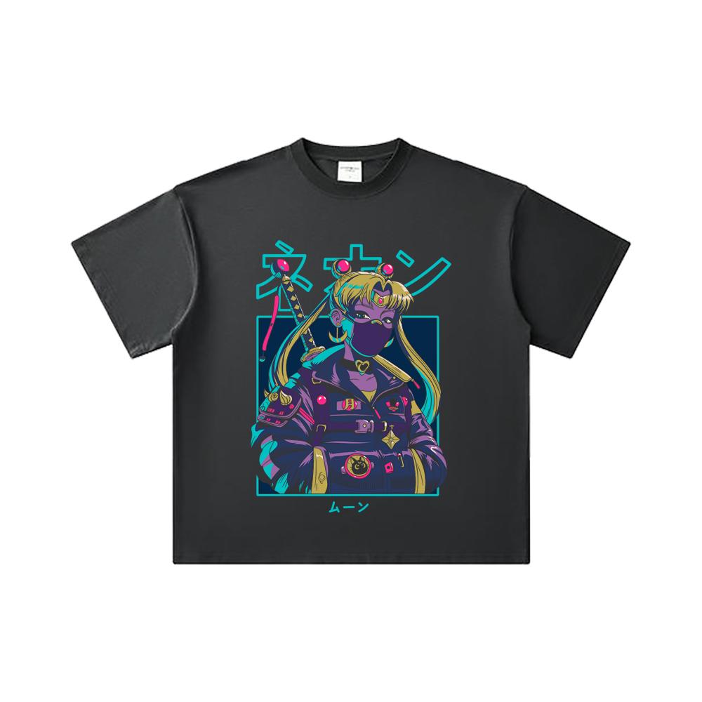 260 GSM Double Yarn 32 Count 100% Cotton Sailor Moon V11 Cyberpunk Print Unisex Heavy Cotton T Shirt