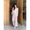 Yuzi Wide-Leg Jeans Plus-Size Women's American Retro Style High-Waisted Slimming Pink Cropped Pants for Spring and Autumn