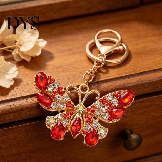 Anti-oxidation Keychain Pendant Sparkling Rhinestones Butterfly Design Key Chain with Lobster Clasp Backpacks Car Bags Decorative Accessory